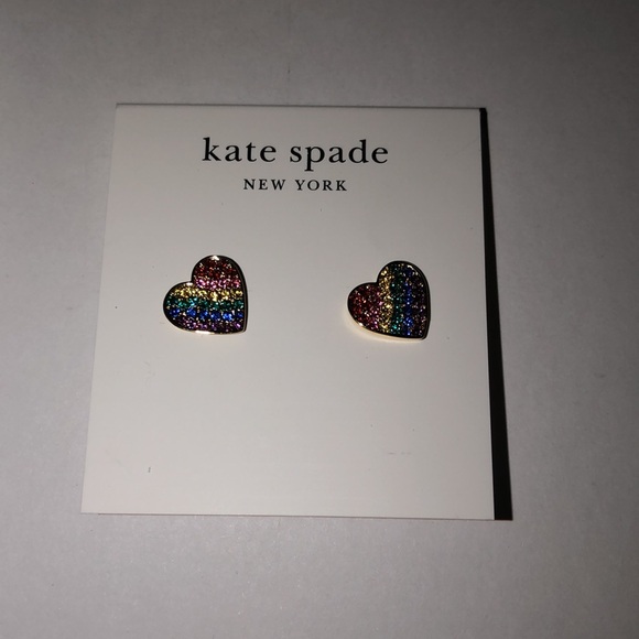 Kate Spade Gold Plated Heart Rainbow Joy Stud Earrings Muti Colored Crystal NWT - Picture 8 of 16